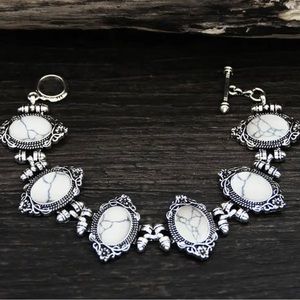 Howlite Vintage Silver Plated Bracelet